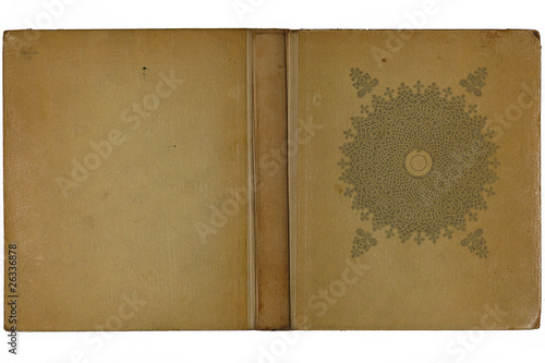 Opened old book cover isolated on a white background