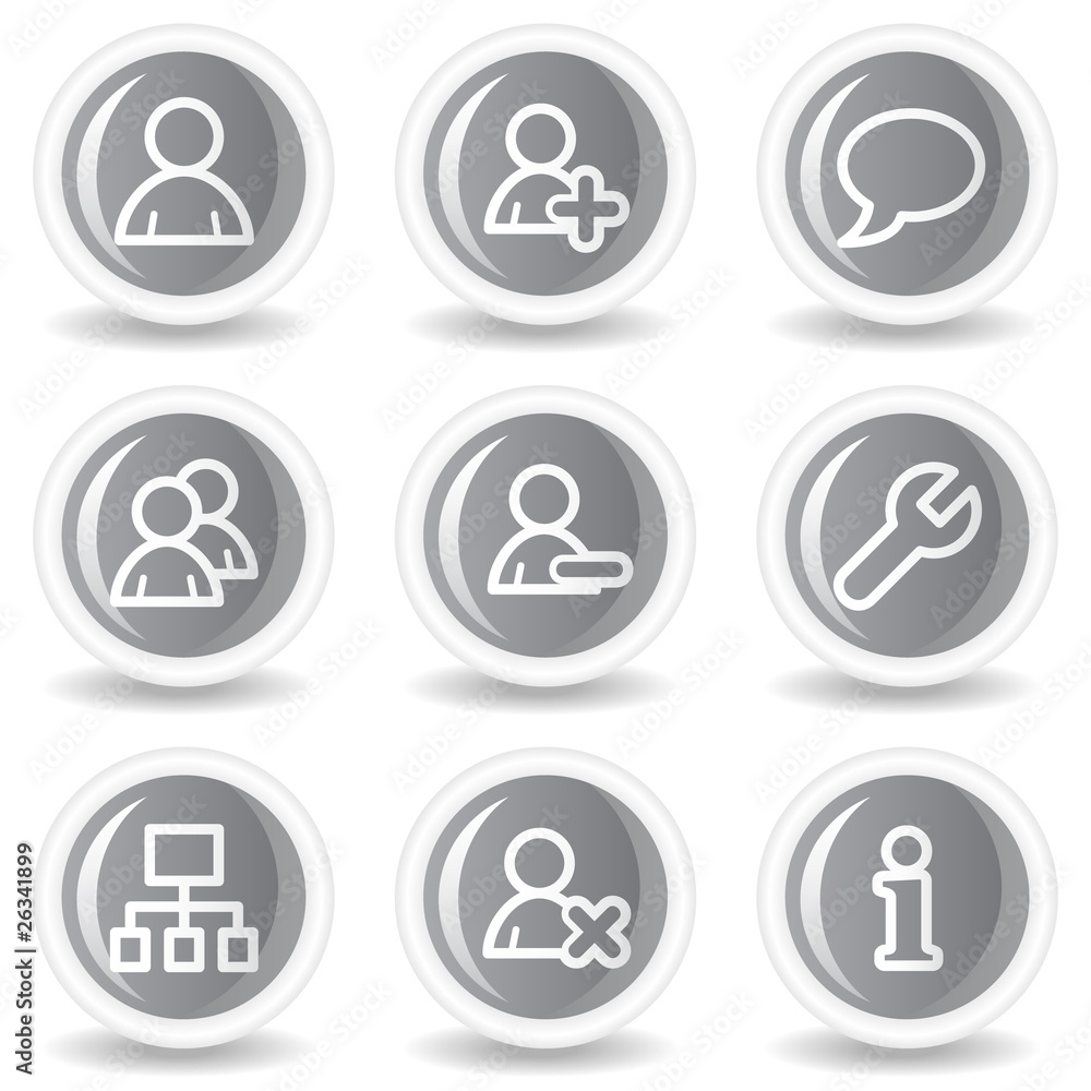 Users web icons, circle grey glossy buttons Users web icons, circle grey glossy buttons