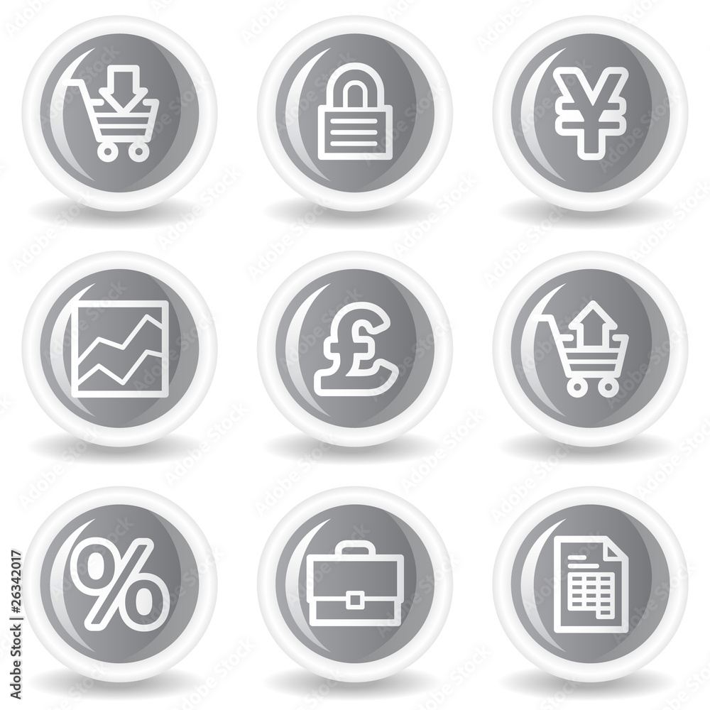 E-business web icons, circle grey glossy buttons E-business web icons, circle grey glossy buttons