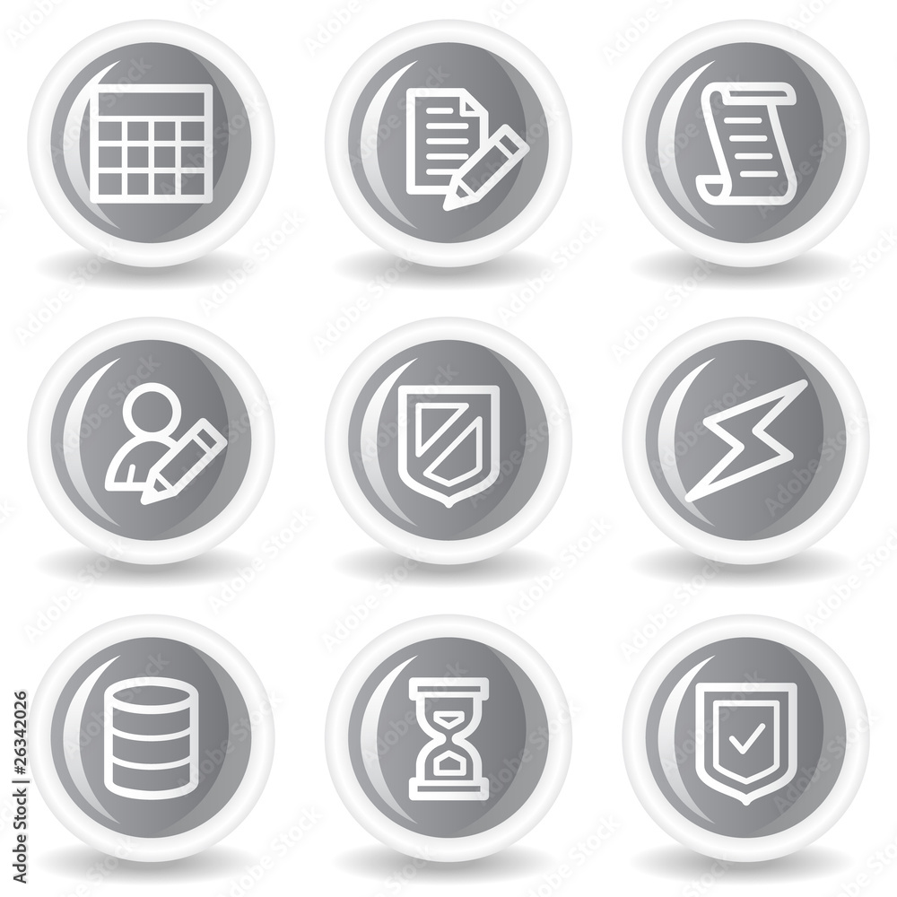 Database web icons, circle grey glossy buttons Database web icons, circle grey glossy buttons