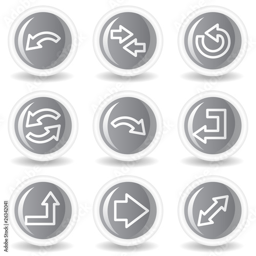 Arrows web icons set 1, circle grey glossy buttons