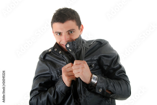 Konstfotografi Portrait de jeune brun avec blouson noir