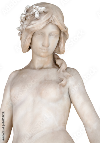 Old marble statue of a nude young woman isolated on white