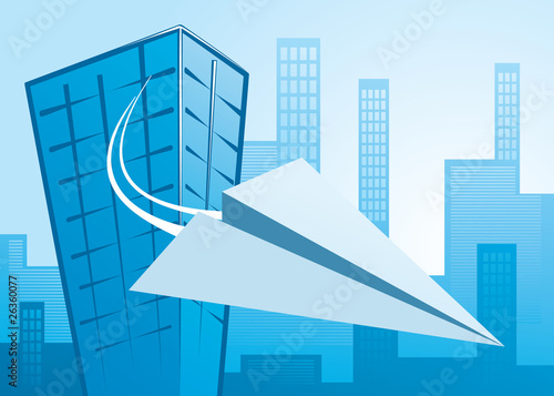 paper plane flying from an office building - vector image