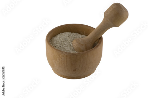 Mortar and pestle with powder