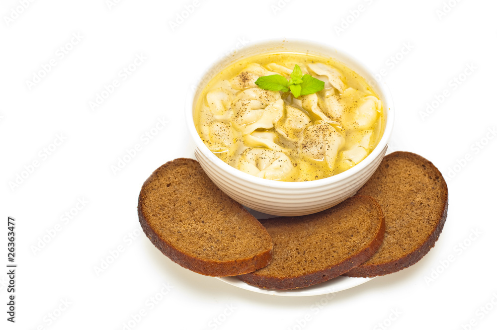 Pelmeni - traditional russian meat dumpling soup isolated Pelmeni - traditional russian meat dumpling soup isolated