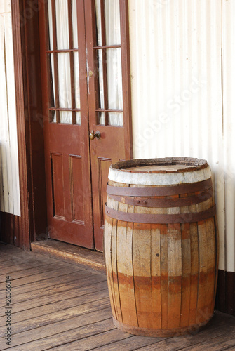 Barrel in front of a saloon