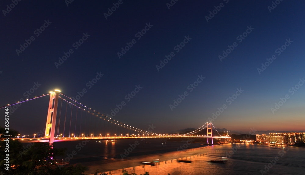 twilight at Tsing Ma Bridge and Park Island, Hong Kong