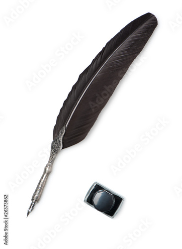 Quadro su tela Feather quill and inkwell