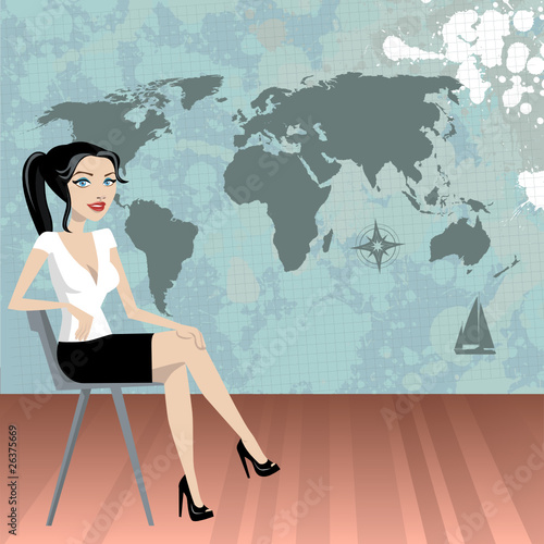 business woman with world map