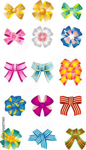 Big set of colorful gift bows with ribbons.