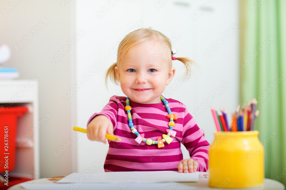 Playful little girl drawing Playful little girl drawing
