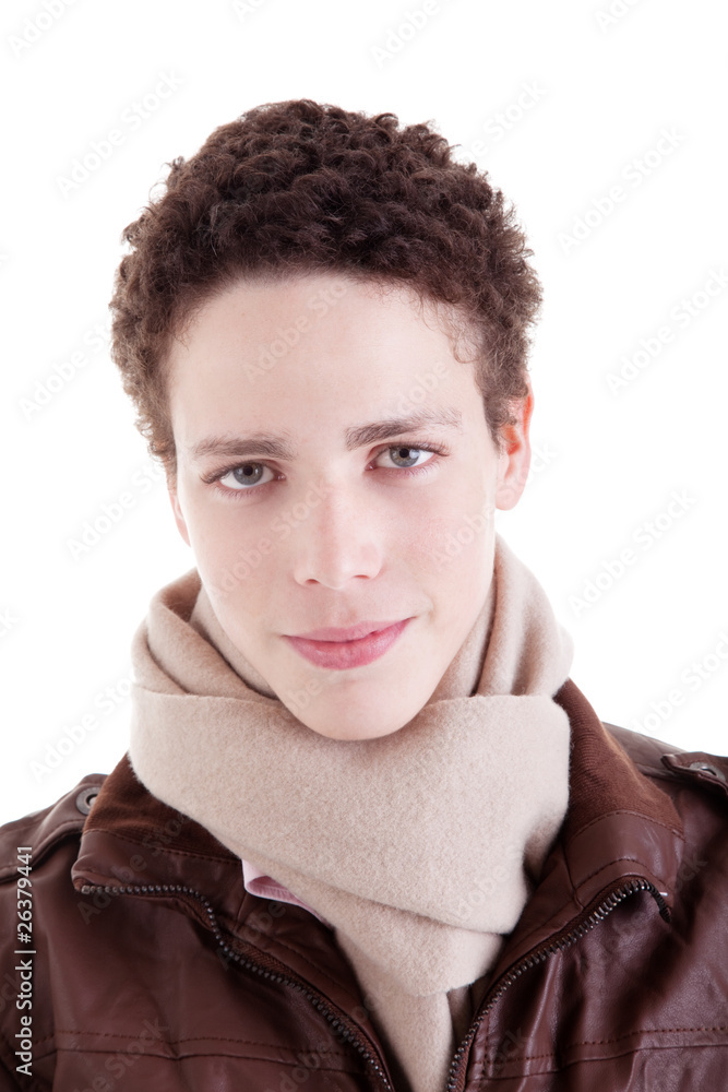 young man smiling, with winter clothes young man smiling, with winter clothes