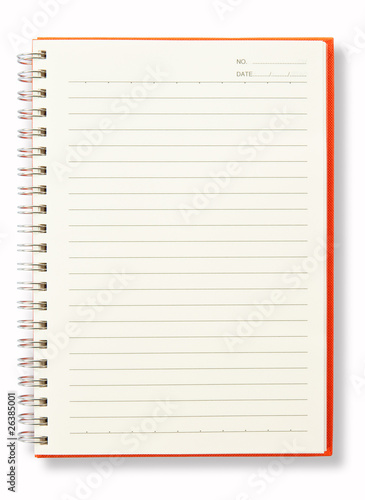 Red cover note book open blank page isolate on white background