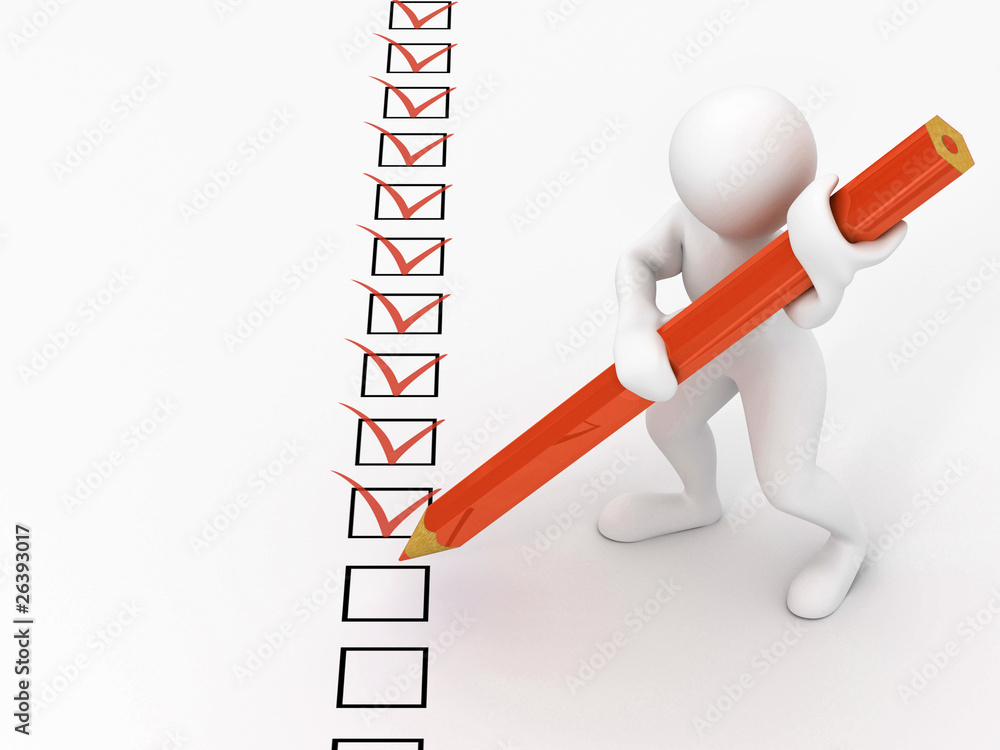 men with red pen on questionnaire men with red pen on questionnaire