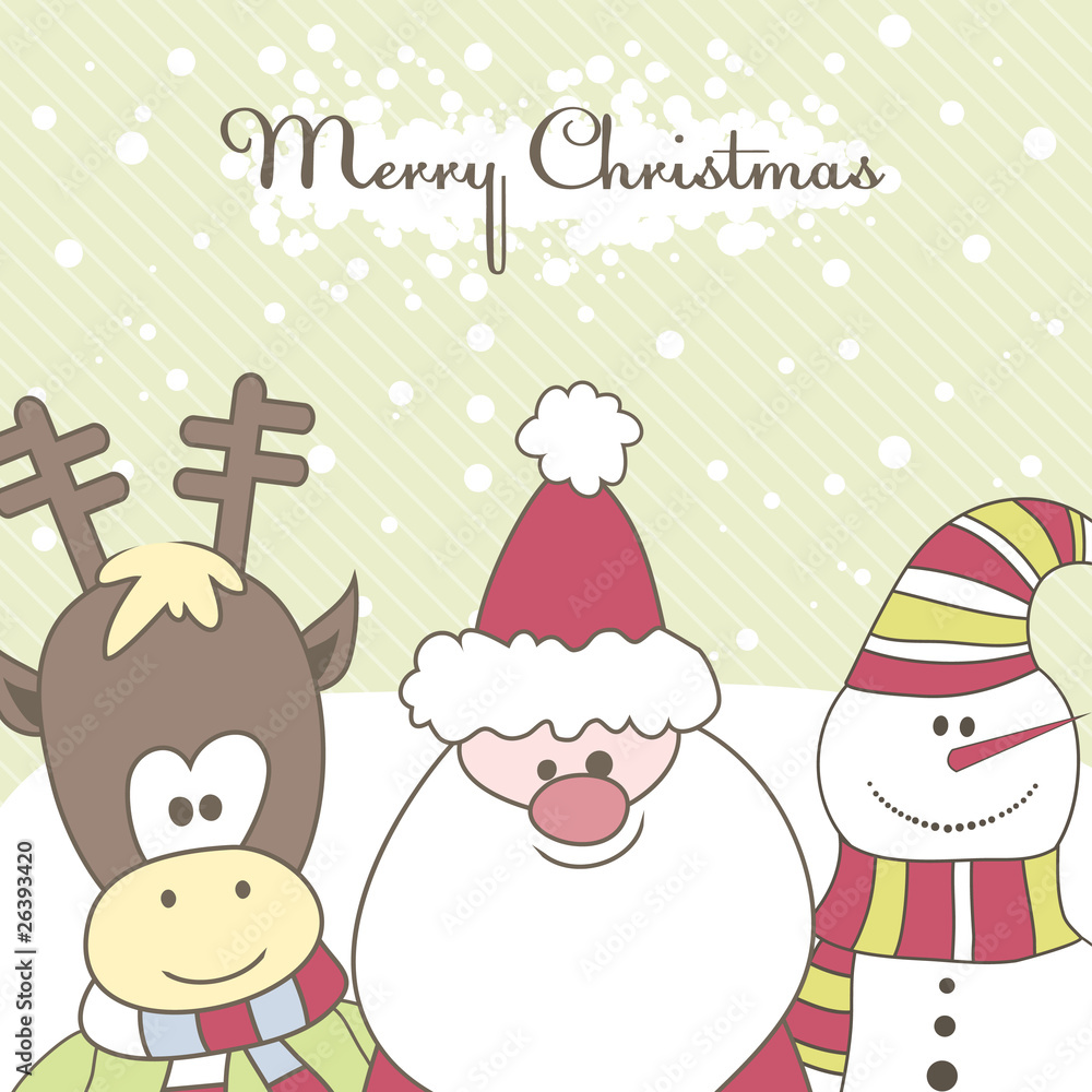 Naklejka premium Santa, Reindeer, snow man. Vector illustration