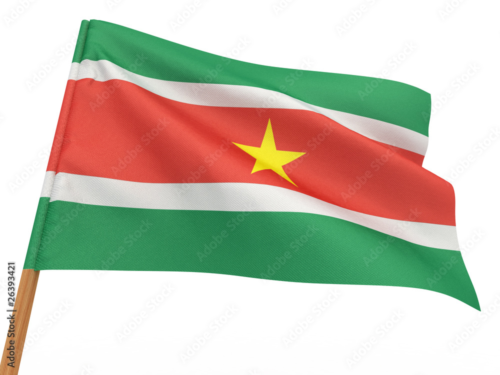 flag fluttering in the wind. Surinam flag fluttering in the wind. Surinam