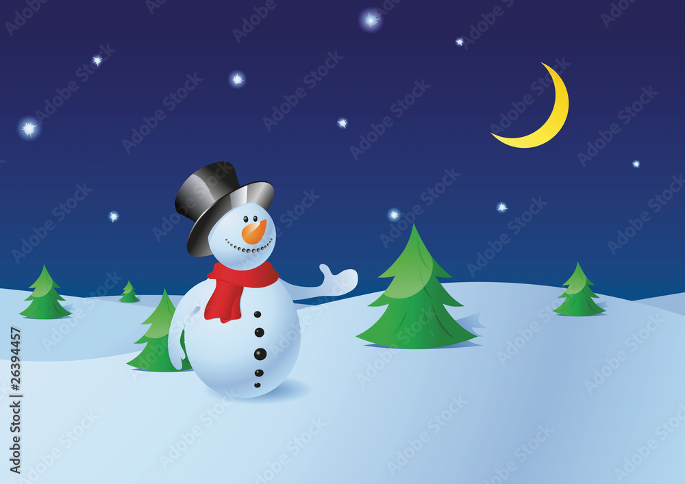 Snowman in the winter pine forest - Christmas collection Snowman in the winter pine forest - Christmas collection