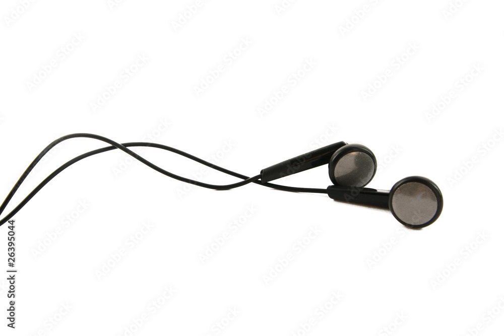 Black earphones isolated on white Black earphones isolated on white
