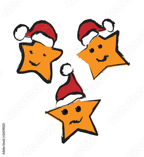 Drei Weihnachtssterne mit Mütze