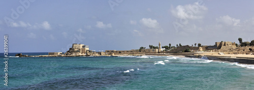 anciant harbor ruins of caesarea in israel