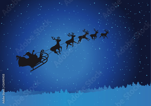 Weihnachtsmann mit Rentieren am Himmel
