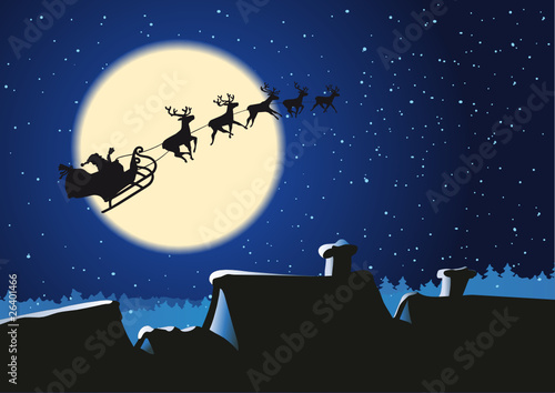 Weihnachtsmann mit Rentieren am Nachthimmel