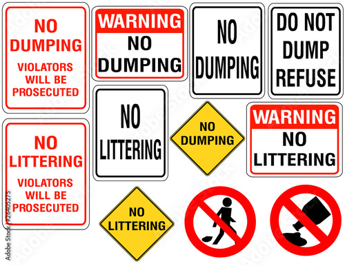 Set of No Dumping or Littering Signs