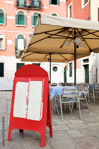 Blank menu board at small street cafe