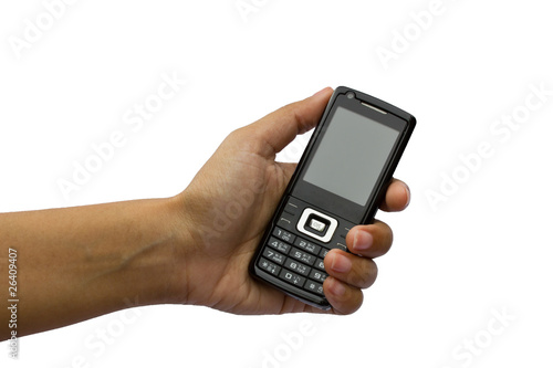 Wallpaper Mural Hand holding mobile phone isolated on white Torontodigital.ca