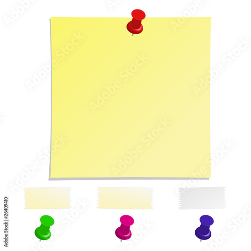 Notizzettel mit versch. Pins und Klebestreifen