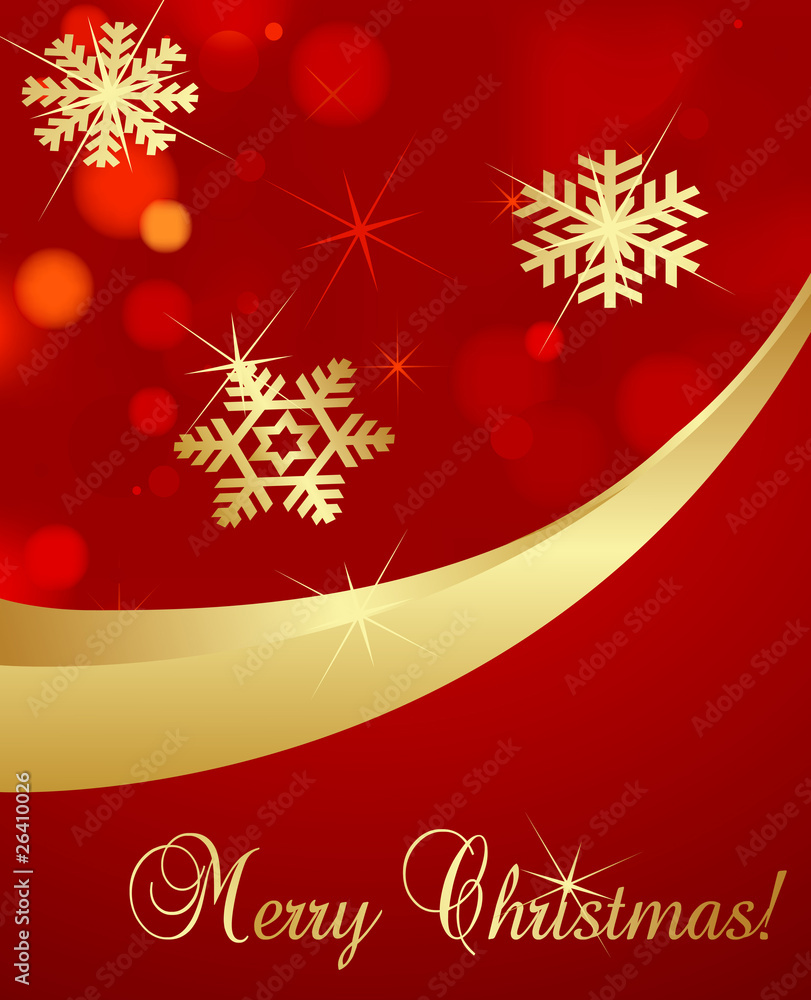 Winter and Christmas snowflakes vector background in red
