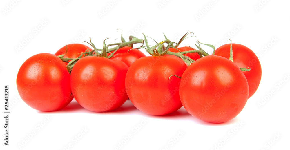 bunch of fresh tomatoes over white background