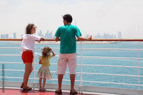 Canvas Print family with daughter standing on cruise liner deck