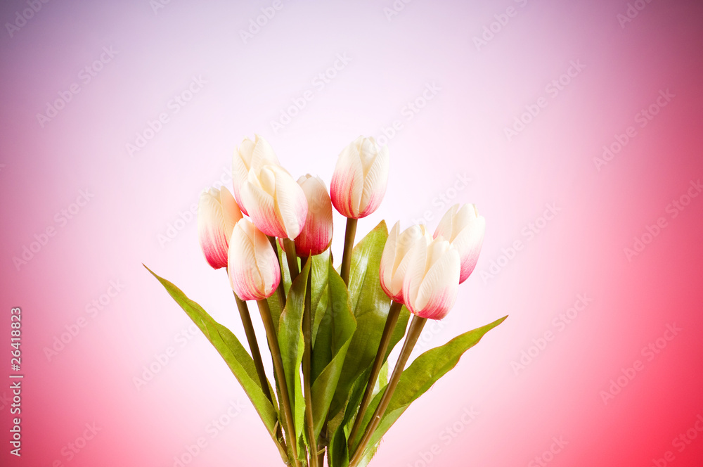 Fototapeta premium Bouquet of colorful tulips on the table