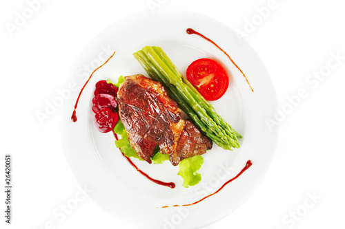 beef meat served on plate