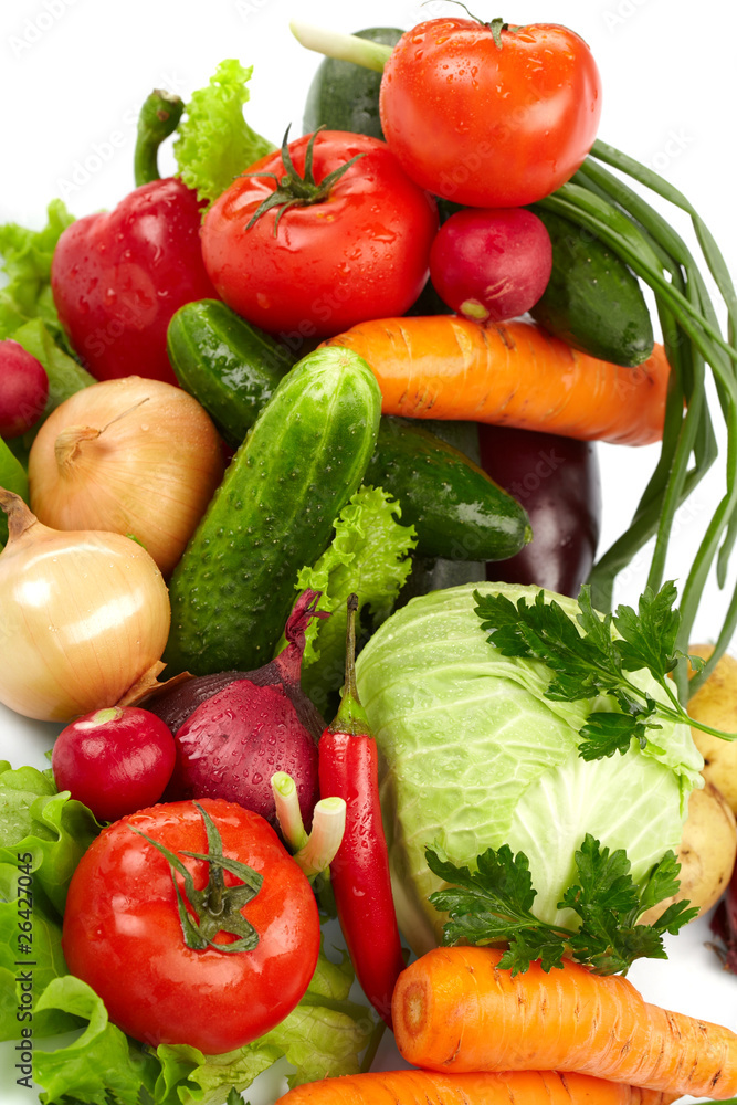 fresh vegetables on the white background