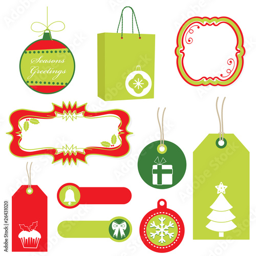 red and green christmas tags