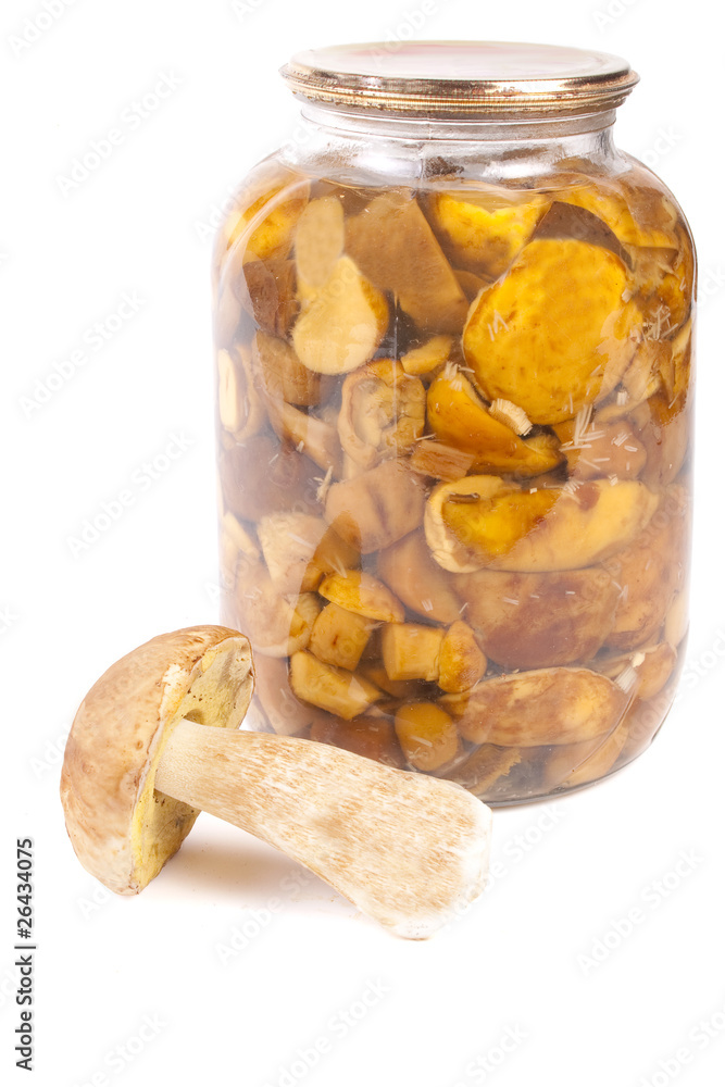 Glass jar of preserved mushroom Glass jar of preserved mushroom