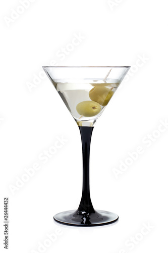 Martini with olives on a white background