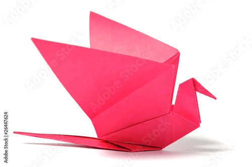 Origami bird over white