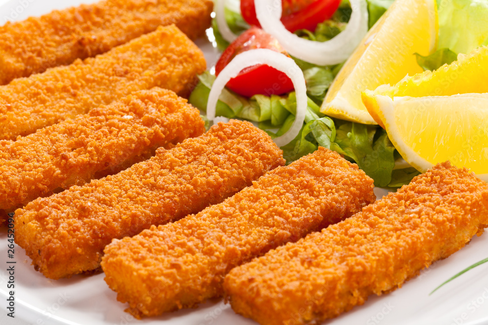Fried fish fingers and vegetables Fried fish fingers and vegetables