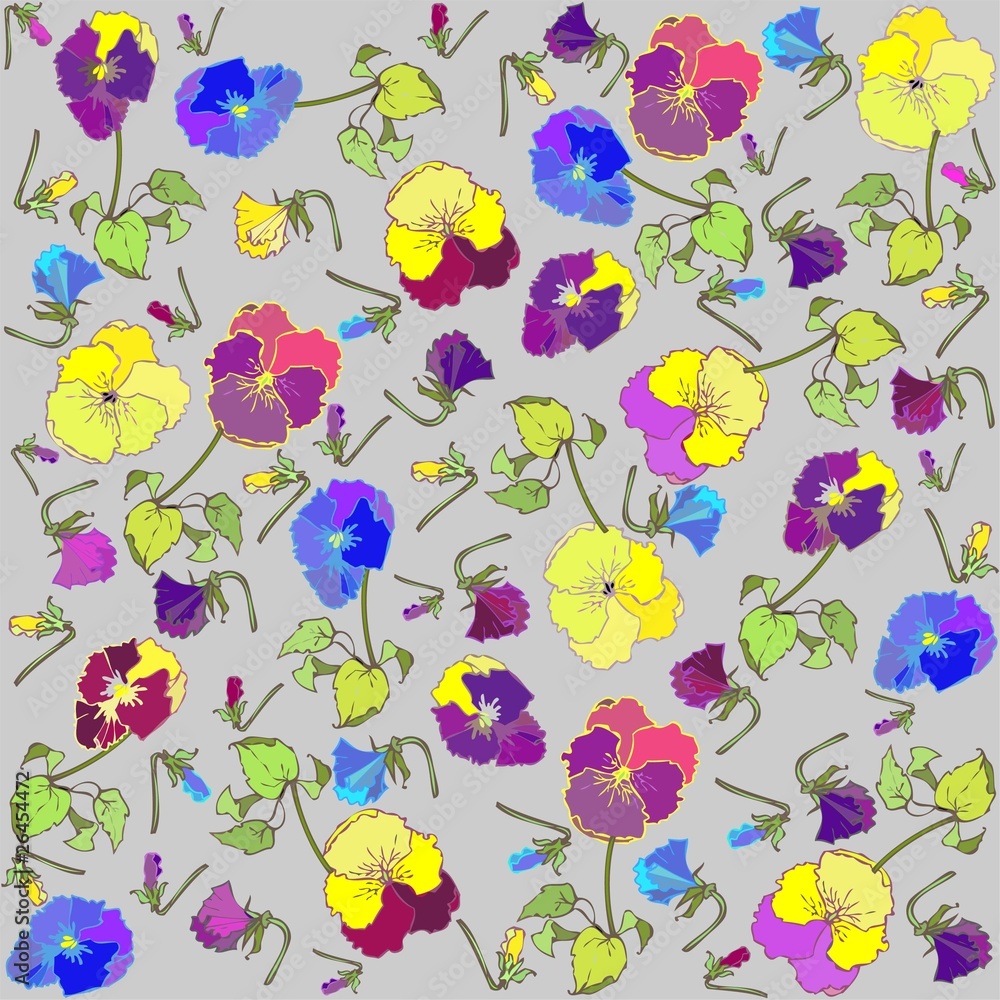 Retro floral background. Pansies.
