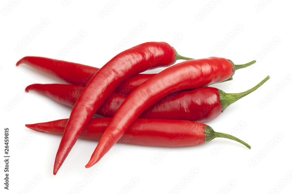Red chilli peppers on a white background