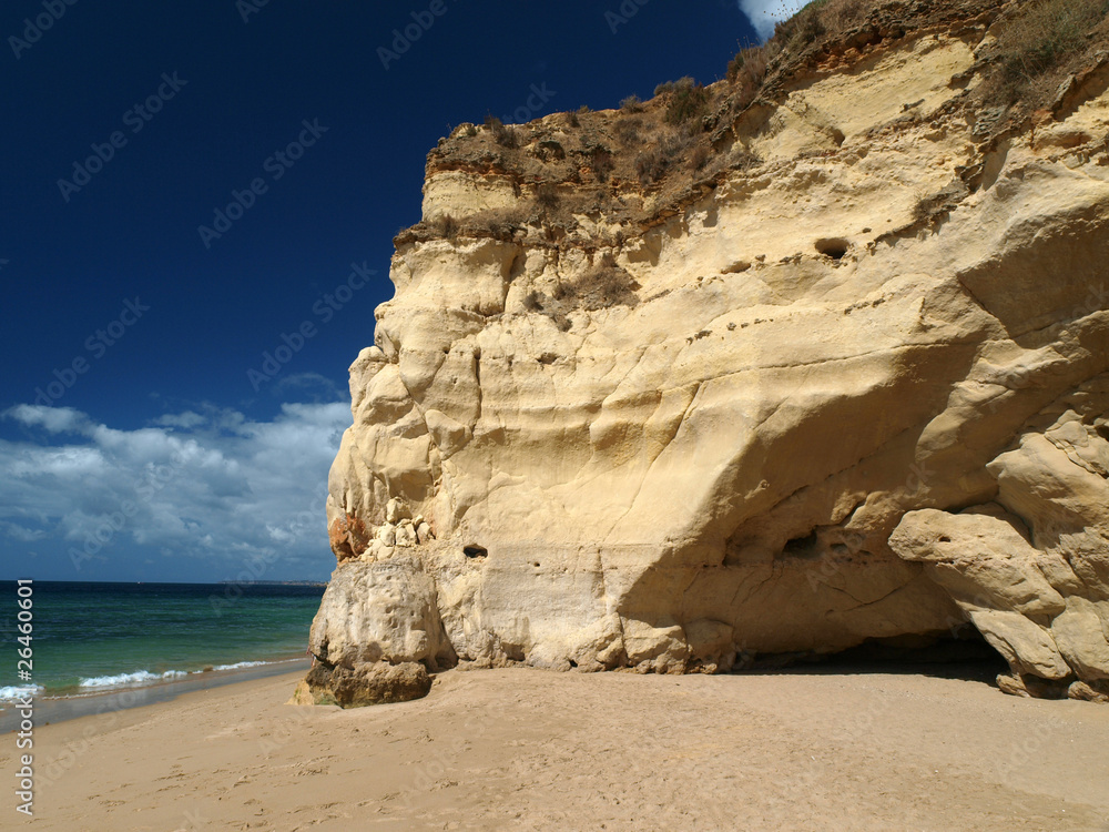 the idyllic Praia de Rocha beach on the coast of the Algarve
