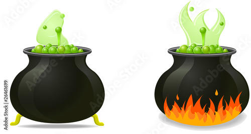 halloween cauldron with potion icon set