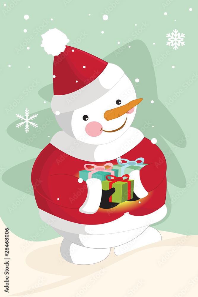 Snowman carrying christmas gifts Snowman carrying christmas gifts