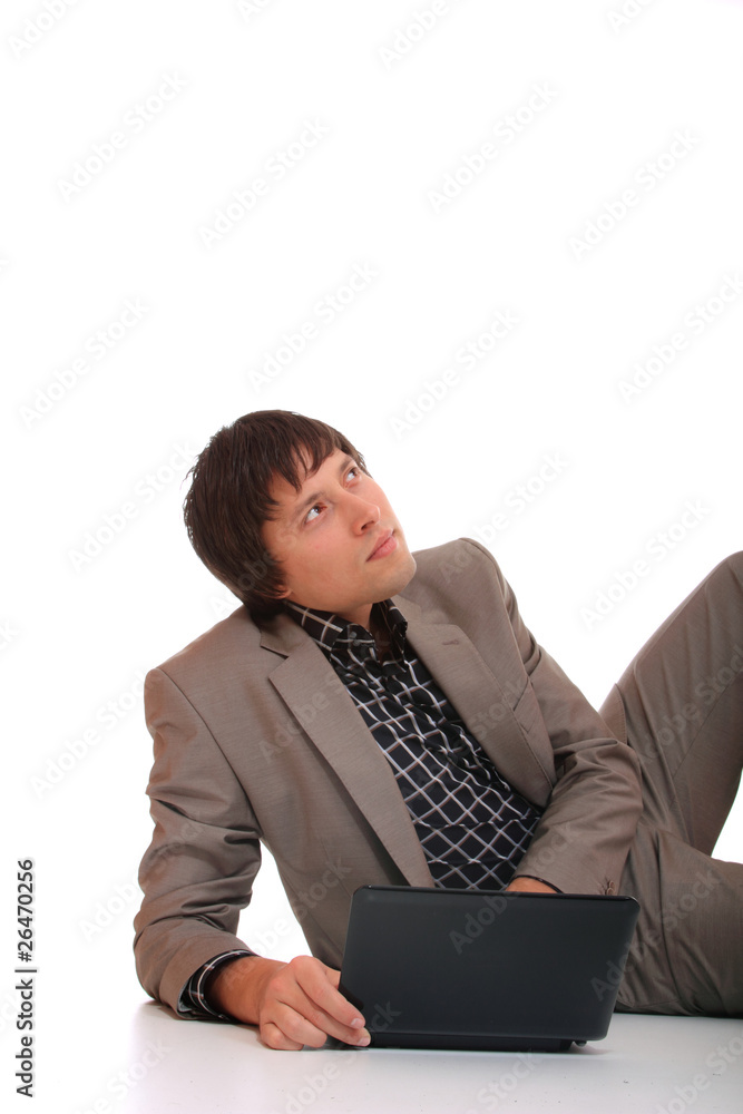 young business man standing with laptop young business man standing with laptop