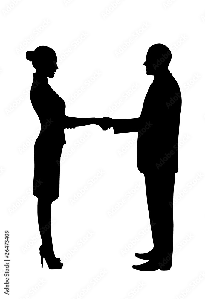 Silhouette. Greeting business men and women.