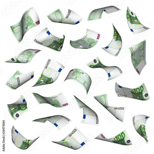 Hundred euro bills falling